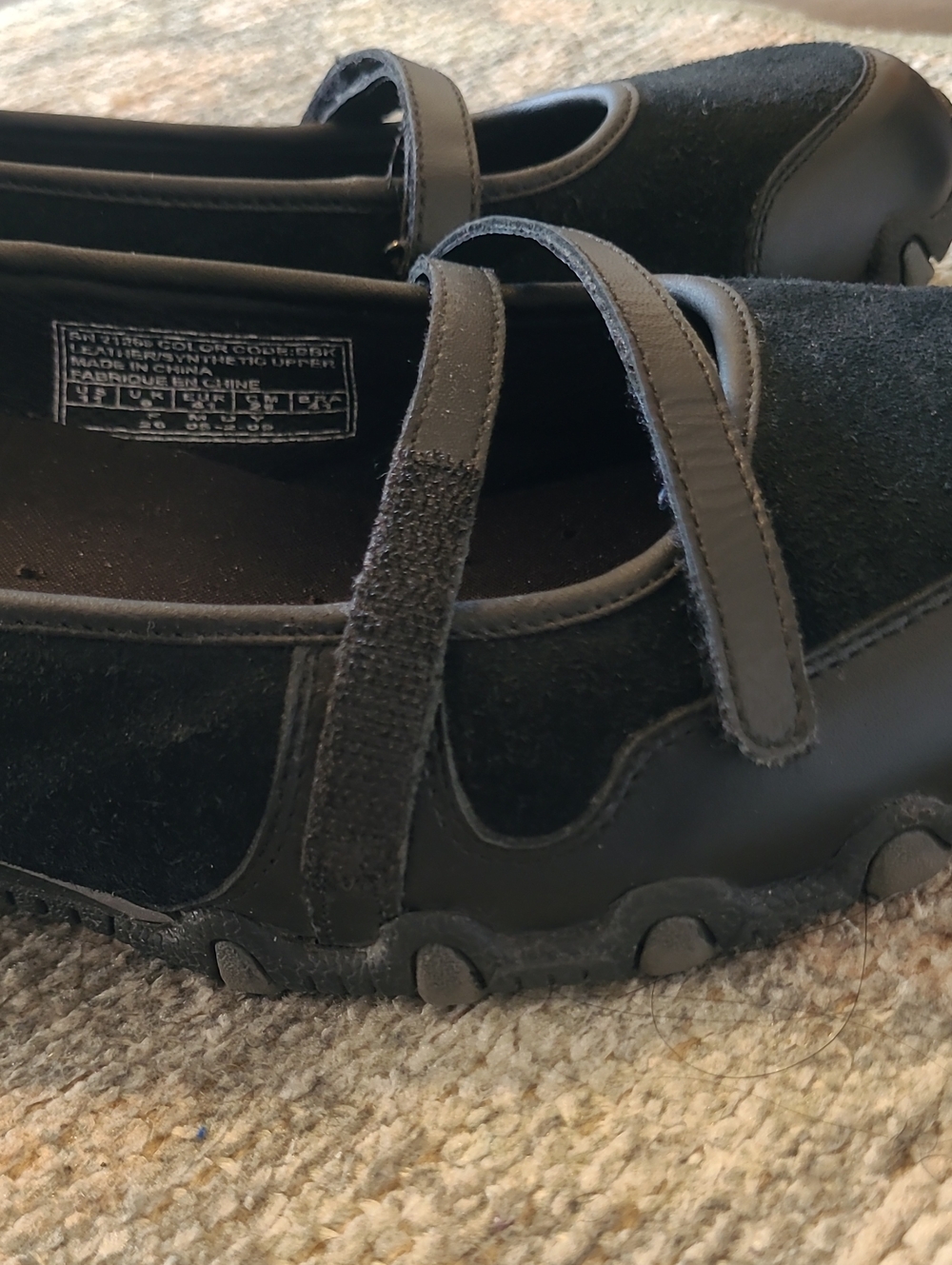 Skechers Bikers Mary Jane Flats Black Leather Suede Slim Strap Hook&Loop Sz 11 - Picture 9 of 10